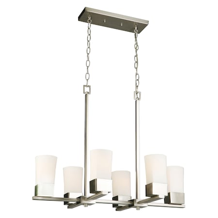6X60W Multi Light Pendant W/ Brushed Nickel Finish & Frosted Glass